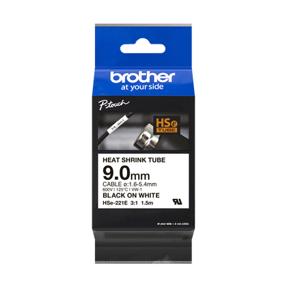 Brother HSE-221E Beyaz Üzerine Siyah Etiket Bandı- 9MMx1.5m - 1