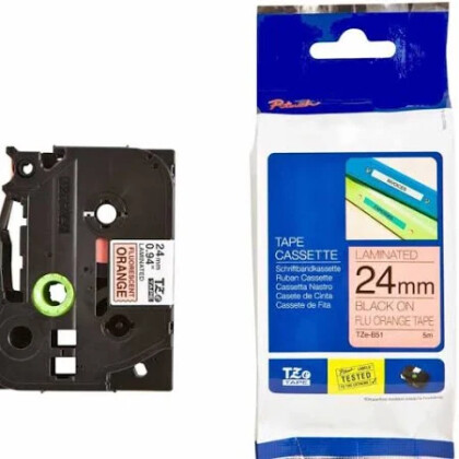 Brother P-Touch TZE-B51 Muadil Fosforlu Turuncu Üzerine Siyah Etiket 24mm x 8m - Brother
