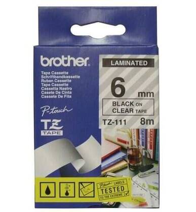 Brother TZ-111 Şeffaf Üzerine Siyah Laminasyonlu Muadil Etiket - 1