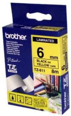 Brother TZ-611 Sarı Üzerine Siyah Etiket 6mm - 1