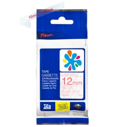 Brother TZE-132 Şeffaf Üzerine Kırmızı Muadil Etiket Şeridi - 1
