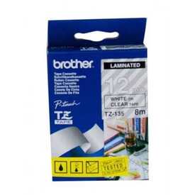 Brother TZ-135 Şeffaf Üzerine Beyaz Etiket Şeridi - Brother