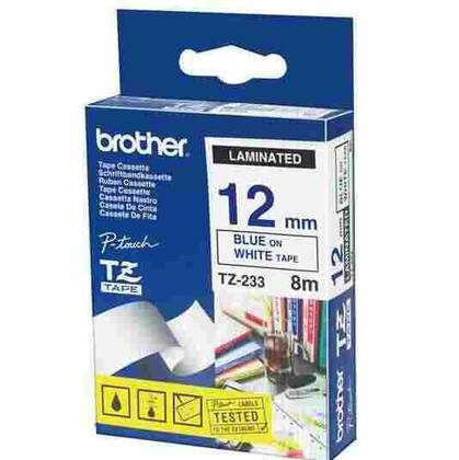 Brother TZ-233 Beyaz Üzerine Mavi Etiket Şeridi 12MM - 1