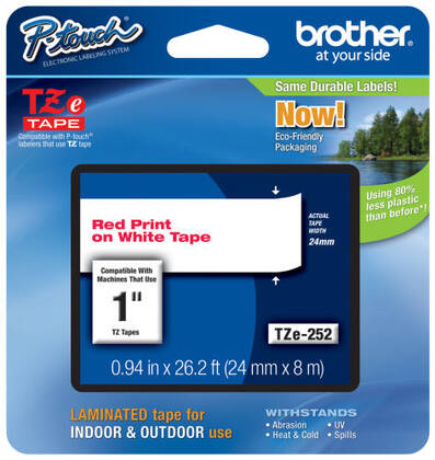 Brother TZE-252 Beyaz üzerine Kırmızı Lamine Etiket (24mm) - 1
