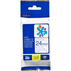 Brother TZe-253 24mm Beyaz üzerine Mavi Laminasyonlu Muadil Etiket - Brother