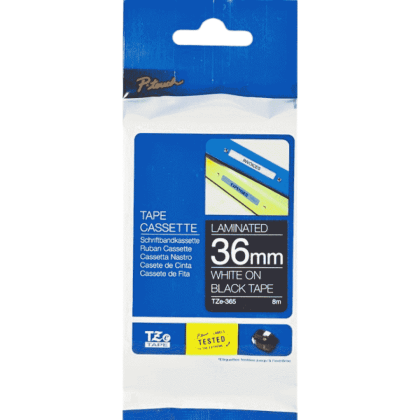 Brother TZE-365 Siyah üzerine Beyaz Standart Laminasyonlu Muadil Etiket - 1