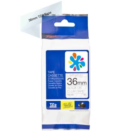 Brother TZe-161 36mm Şeffaf üzerine Siyah Laminasyonlu Muadil Etiket - 1
