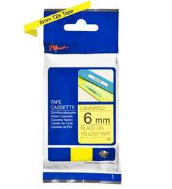Brother TZe-611 6mm Sarı üzerine Siyah Laminasyonlu Muadil Etiket - Brother