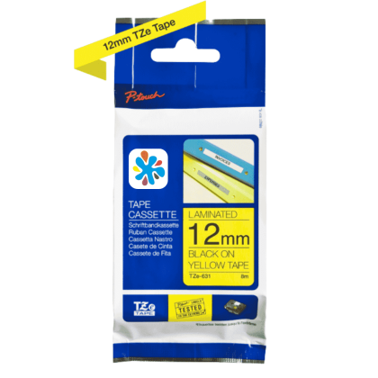 Brother TZE-631 Sarı Üzerine Siyah Muadil Etiket Şeridi 12mm x 8m - 1