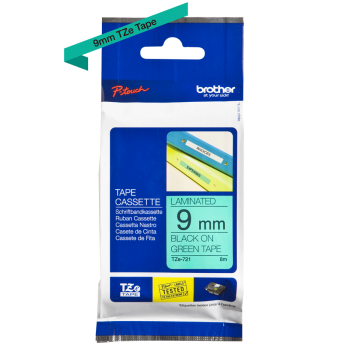 Brother TZE-721 9mm Yeşil Üzerine Siyah Etiket Şeridi 