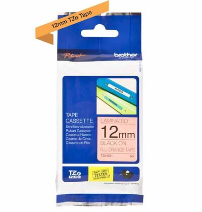 Brother TZe-B31 Fosforlu Turuncu üzerine Siyah Laminasyonlu Orjinal Etiket - 1