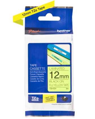 Brother TZe-C31 Flu Sarı Üzerine Siyah Fosforlu Laminasyonlu Orjinal Etiket - 1