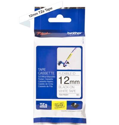 Brother TZe-FX231 12mm Beyaz üzerine Siyah Orjinal Laminasyonlu Etiket - 1