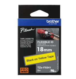 Brother TZe-FX641 Sarı üzeri Siyah Esnek Laminasyonlu Orjinal Etiket - Brother