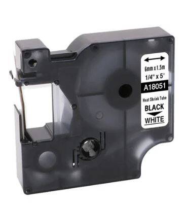 DYMO RhinoPRO 18051 Beyaz/Siyah Isıyla Küçülen Muadil Şerit 6mm x 1,5mt - 1