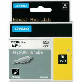 DYMO RhinoPRO 18051 Beyaz/Siyah Isıyla Küçülen Orjinal Şerit 6mm x 1,5mt 