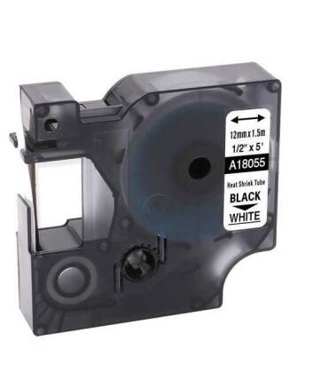 DYMO RhinoPRO 18055 Beyaz/Siyah Isıyla Küçülen Muadil Şerit 12mm x 1,5mt - 1