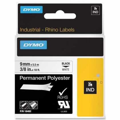 DYMO RhinoPRO 18483 Beyaz/Siyah Sabit Polyester Şerit 12 mm x 5,5 mt - 1