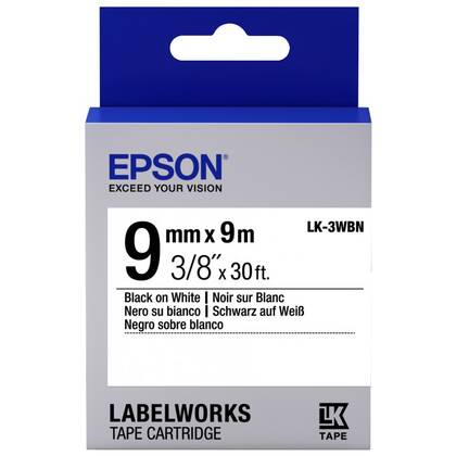 Epson LK-3WBN Standart Siyah Üzeri Beyaz 9MM 9Metre Etiket - 1