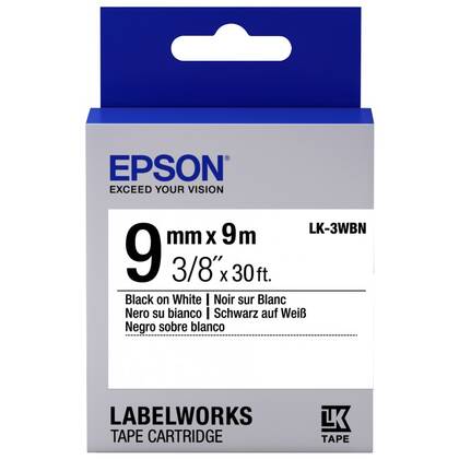 Epson LK-3WBN ORJİNAL Siyah Üzeri Beyaz 9MM 9Metre Etiket - 1