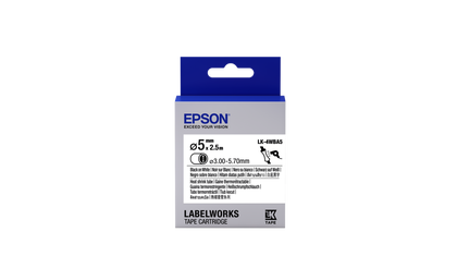 Epson LK-4WBA5 Isıyla Daralan Siyah Üzeri Beyaz 5MM 2,5 Metre Orjinal Etiket C53S654904 - 1