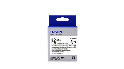 Epson LK-4WBA5 Orjinal Isıyla Daralan Siyah Üzeri Beyaz 5MM 2,5 Metre Etiket C53S654904 - 1