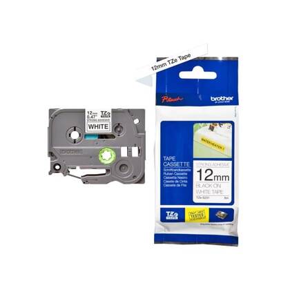 Brother TZe-S231 12mm Beyaz üzerine Siyah Güçlü Yapışkanlı Laminasyonlu Etiket - 1